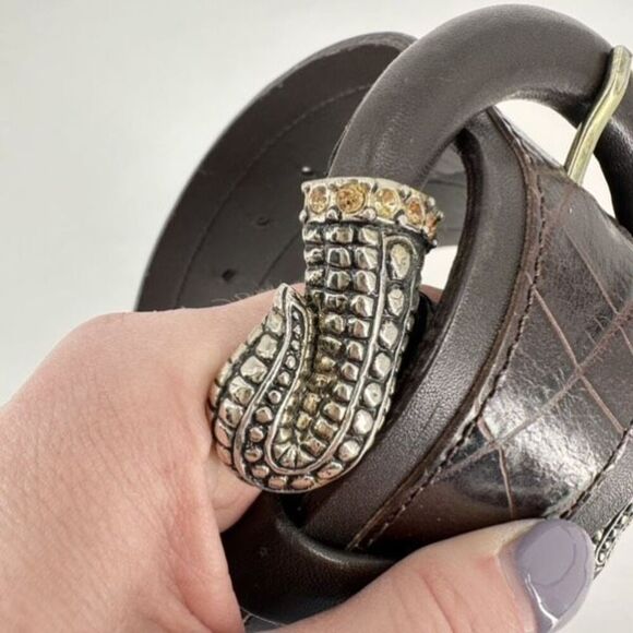 Carlisle Women\'s Leather Crocodile Head Tail‎ Rhinestones Buckle Belt Brown XS main image 14